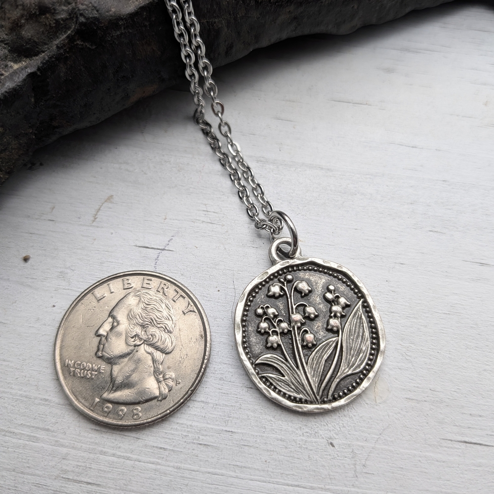 Silver Lily Of The Valley Flower Pendant Necklace - Picture 3 of 6